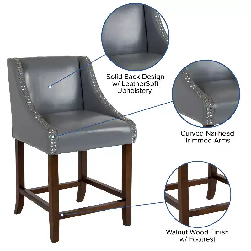 2 Pk. 24 High Transitional Walnut Counter Height Stool with Accent Nail Trim