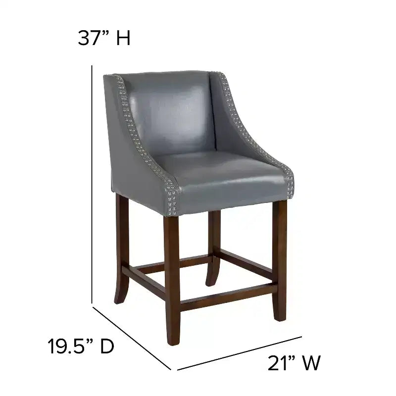 2 Pk. 24 High Transitional Walnut Counter Height Stool with Accent Nail Trim