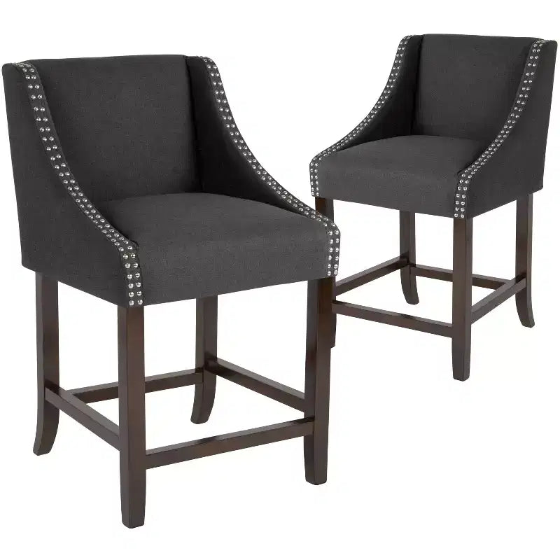 2 Pk. 24 High Transitional Walnut Counter Height Stool with Accent Nail Trim