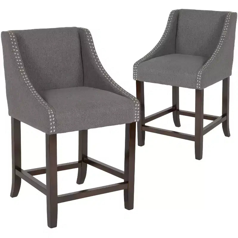 2 Pk. 24 High Transitional Walnut Counter Height Stool with Accent Nail Trim