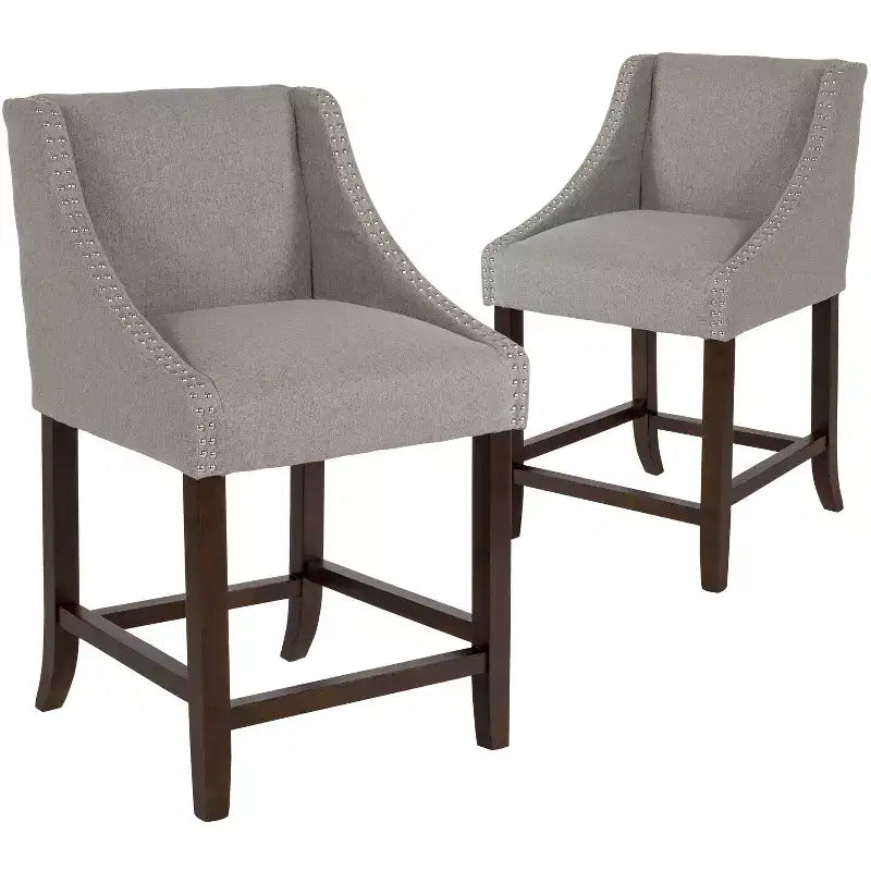 2 Pk. 24 High Transitional Walnut Counter Height Stool with Accent Nail Trim