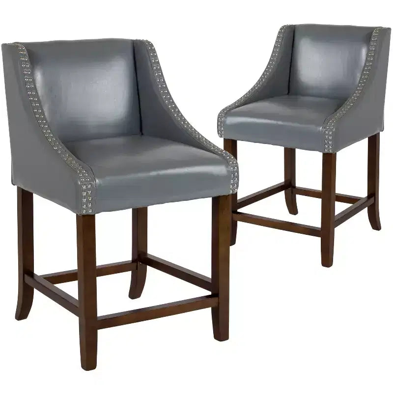 2 Pk. 24 High Transitional Walnut Counter Height Stool with Accent Nail Trim