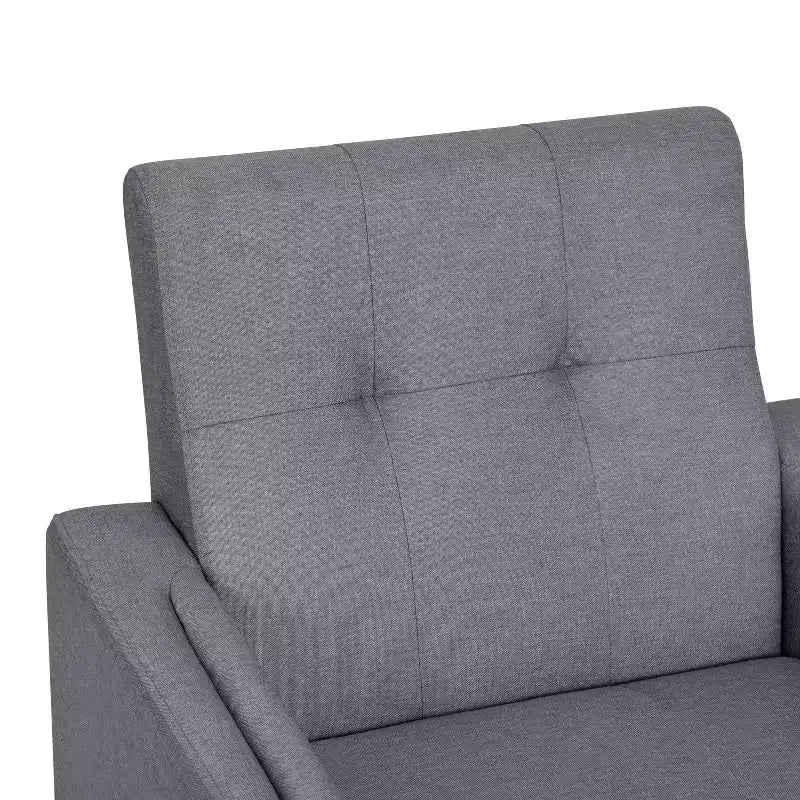 Mid-Century Modern Armchair with Tufted Faux Linen Upholstery and Solid Wood Legs