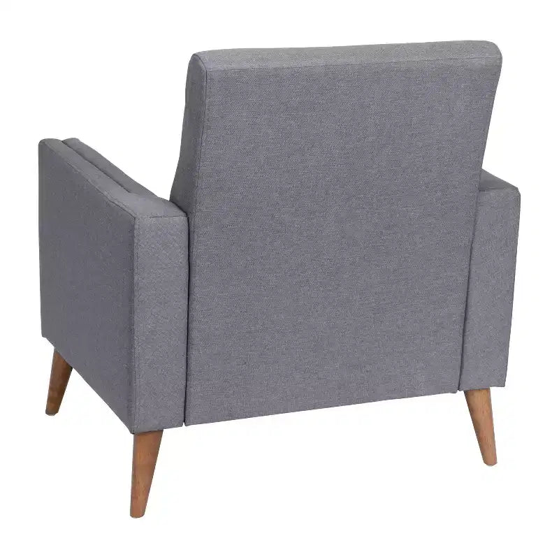 Mid-Century Modern Armchair with Tufted Faux Linen Upholstery and Solid Wood Legs