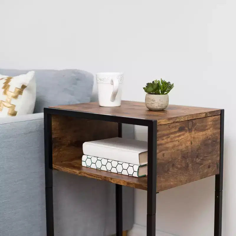 Wood and Metal Side Accent Table, Brown