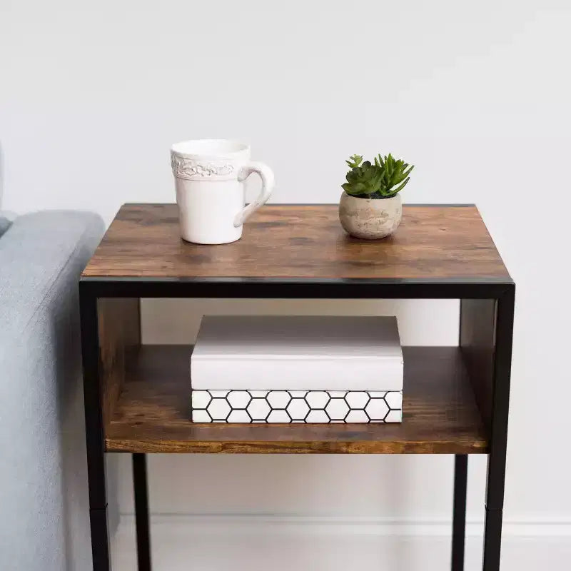 Wood and Metal Side Accent Table, Brown