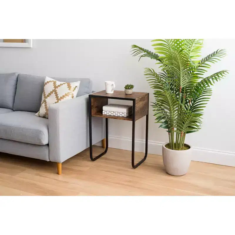 Wood and Metal Side Accent Table, Brown