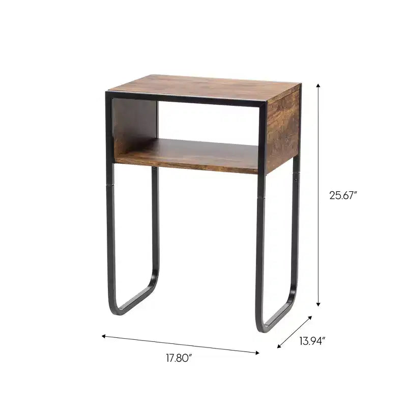 Wood and Metal Side Accent Table, Brown