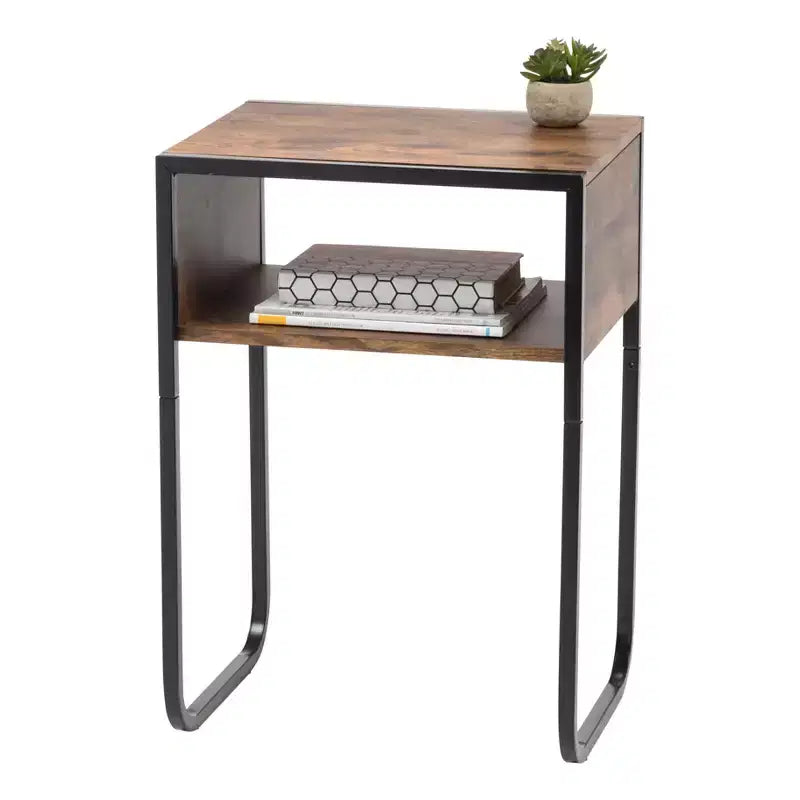 Wood and Metal Side Accent Table, Brown