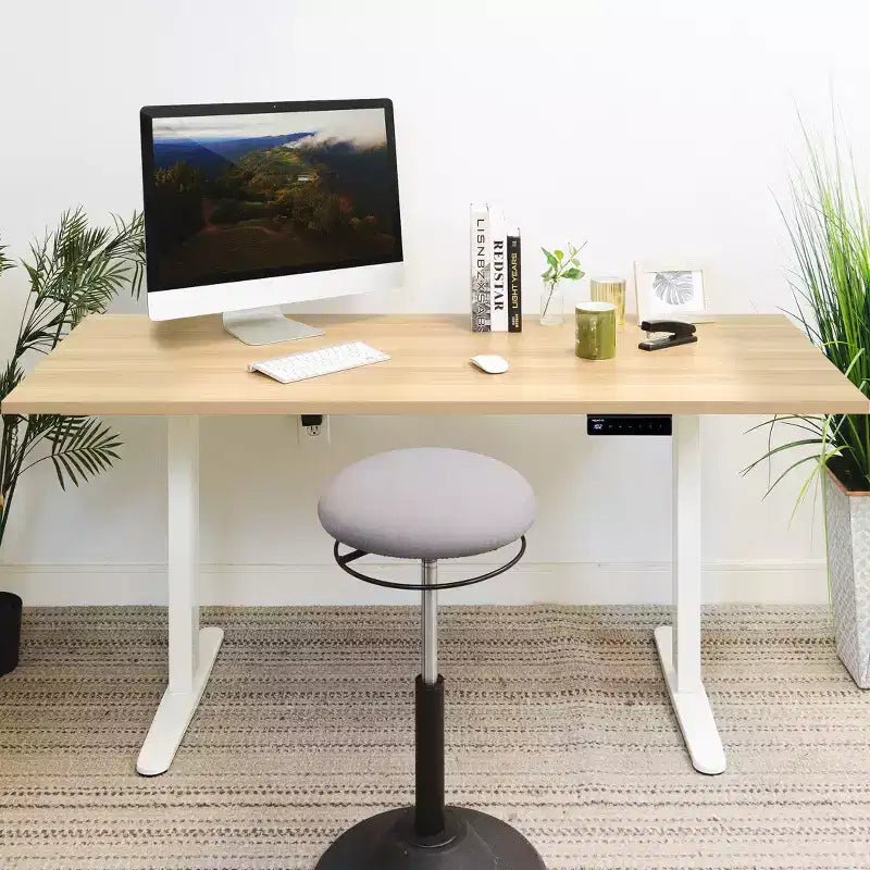 Electric Sit-Stand Desk with Tabletop - White / Maple