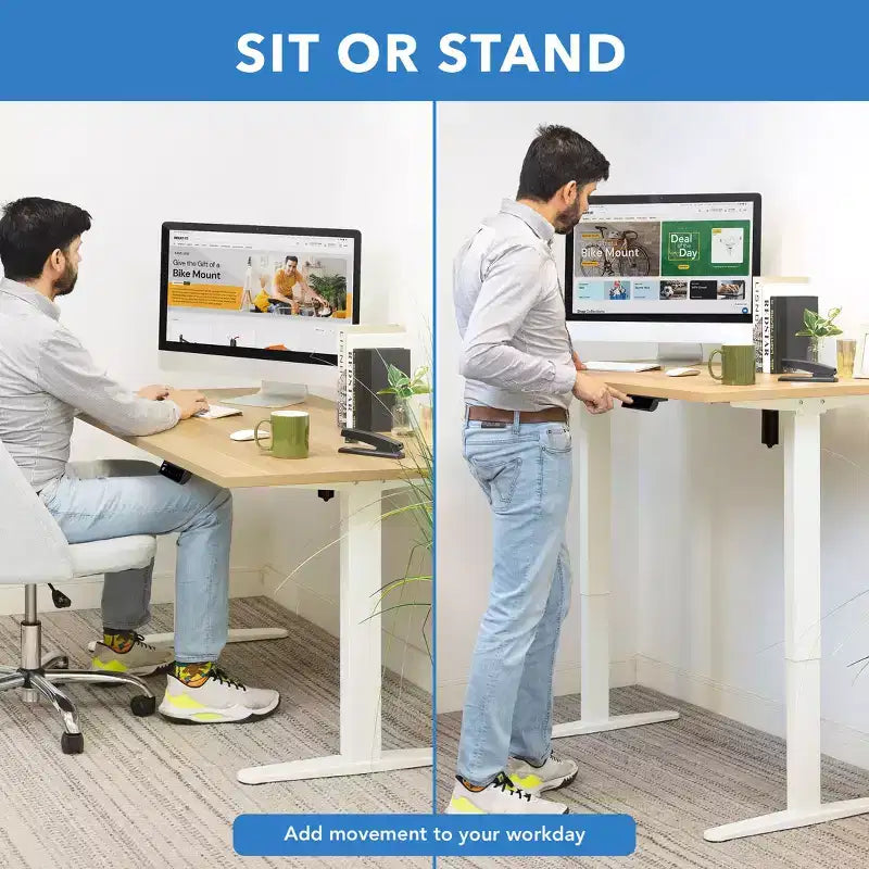 Electric Sit-Stand Desk with Tabletop - White / Maple