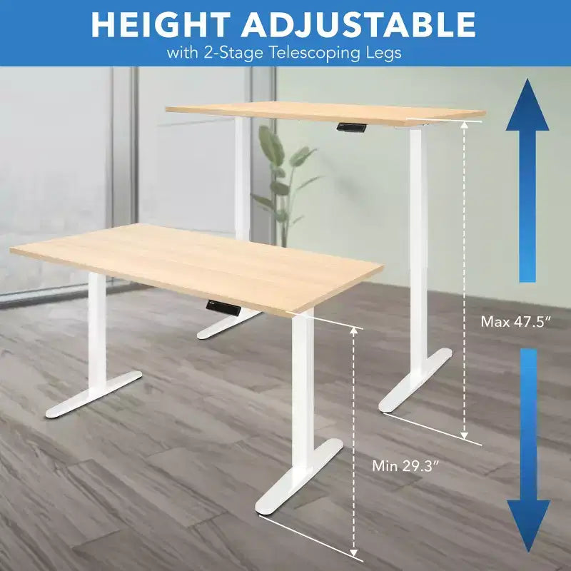 Electric Sit-Stand Desk with Tabletop - White / Maple