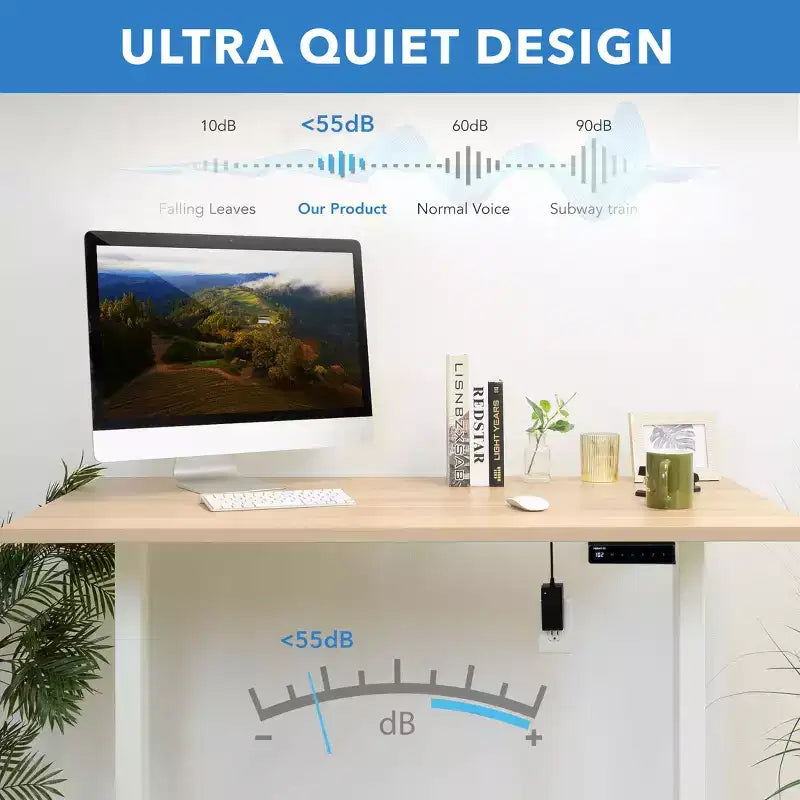Electric Sit-Stand Desk with Tabletop - White / Maple