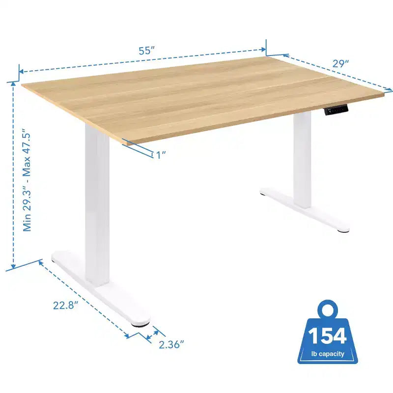 Electric Sit-Stand Desk with Tabletop - White / Maple